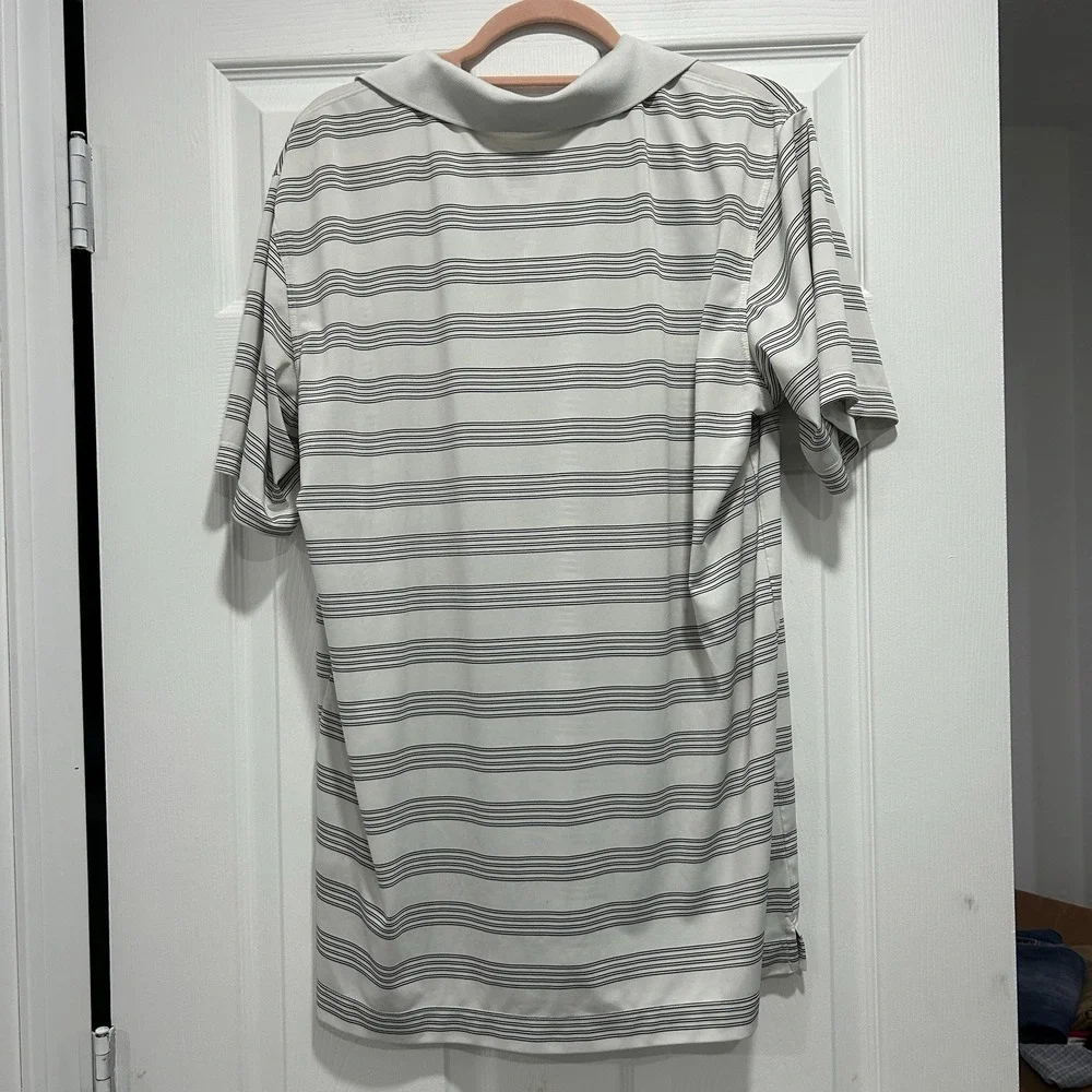 Nike Dri-Fit Men's Large Golf Shirt Polo White With Black Stripes‎